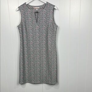 Jude Connolly Womens Midi Dress M Black Pink White Chevron Print Stretch Classy